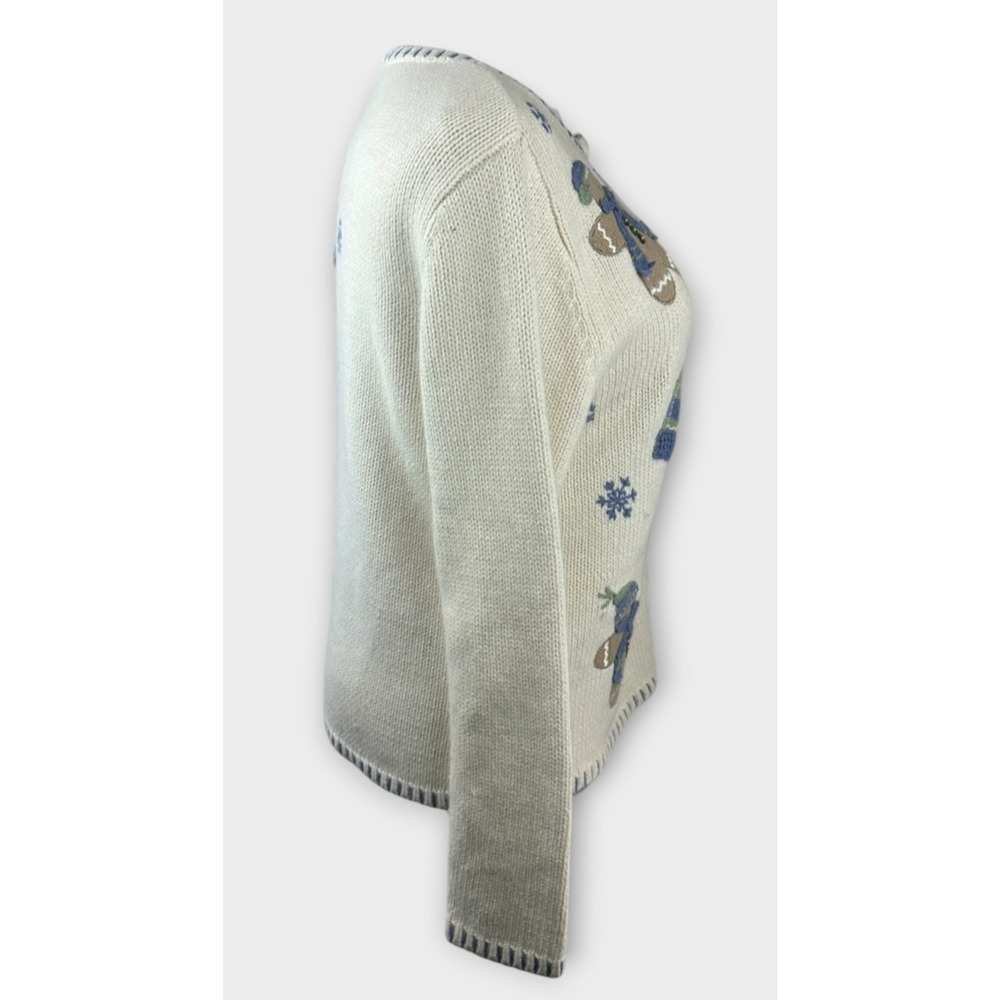 Croft & Barrow Gingerbread Knit Cardigan Sweater Winter Snow Ramie Blend Medium - Picture 10 of 16